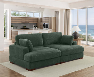 English Elm Large Corduroy Chaise Loveseat with Extended Leg Support for Relaxed Living Rooms Dark Green B2748S00007
