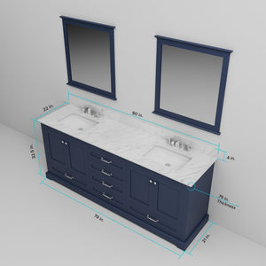 English Elm Navy Double Bath Vanity 80" W x 22" D with Cultured Marble Top, Chrome Faucets & 30" Mirrors — Durable B2731S01086
