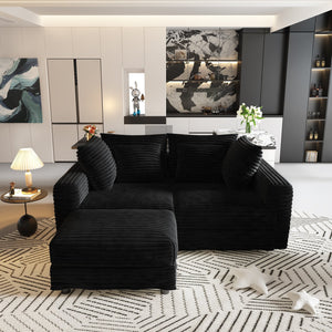 English Elm 102.4 Inch Plush Corduroy Cloud Sofa Deep Seat Four Person Convertible Lounge for Living Room Black W1885S00277