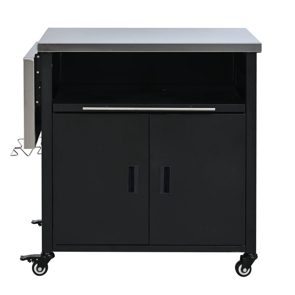 English Elm Outdoor Bbq Prep Cart Rolling Stainless Steel Grill Station with Foldable Work Surface Black N719P407404B