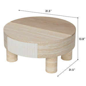 English Elm Round Fluted Coffee Table with Flip Top Hidden Storage Drawers for Small Living Rooms W3040P428644
