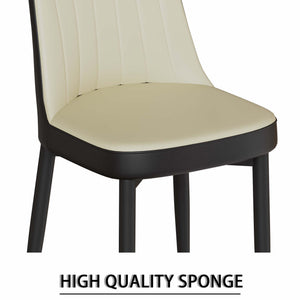 English Elm 62.99-78.74" Extendable Dining Set with 4 Pu Leather Chairs Seats up to Eight Beige+Grey,Black W2189S00859