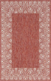 Unique Loom Outdoor Border Floral Border Machine Made Floral Rug Rust Red, Ivory 5' 3" x 8' 0"