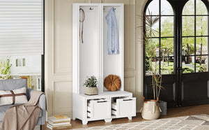 English Elm On-Trend Elegant Hall Tree Set Of 2 - 3-In-1 Entryway Coat Rack With Bench, Drawers & Hooks, White N721P249242K-GIGA