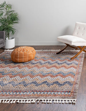Unique Loom Aramis Stella Machine Made Tribal Rug Multi, Blue/Ivory/Light Brown/Rust Red/Beige 7' 10" x 7' 10"