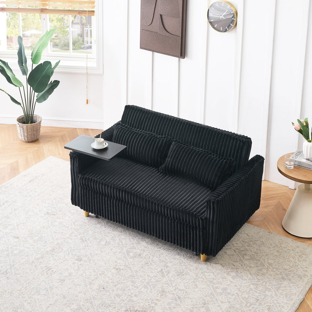 English Elm The Corduroy Convertible Loveseat with Usb Ports and Flatbed Pull-out for Cozy Rooms Black W1278P248131