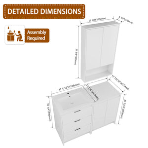 English Elm 48" Modern Freestanding Bathroom Vanity Set With Resin Sink, Soft-Close Drawers & Storage Cabinets W999S00435