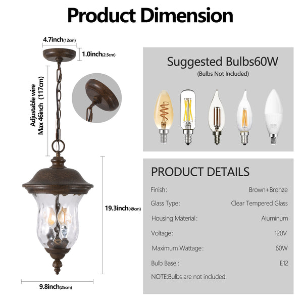 English Elm 19"(h) Rustic Aluminum Pendant Lantern Weatherproof Farmhouse Porch and Patio Light W2312P415975