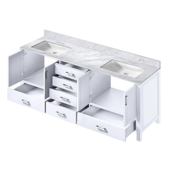 English Elm White Double Bath Vanity 80" W With Carrara Marble Top - Elegant Design, Ample Storage & Durability B2731P258933-GIGA