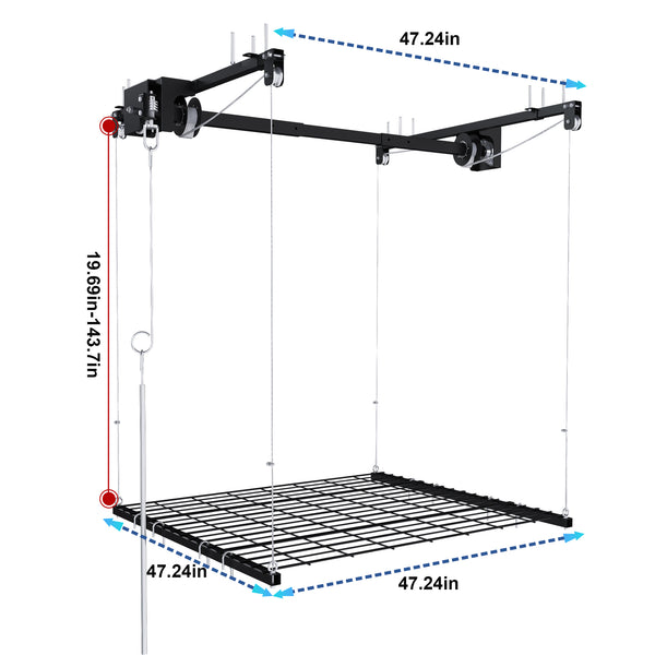English Elm Overhead Garage Ceiling Rack All Steel Crank Down Platform 250 Lb Locking Hoist W2700P346225