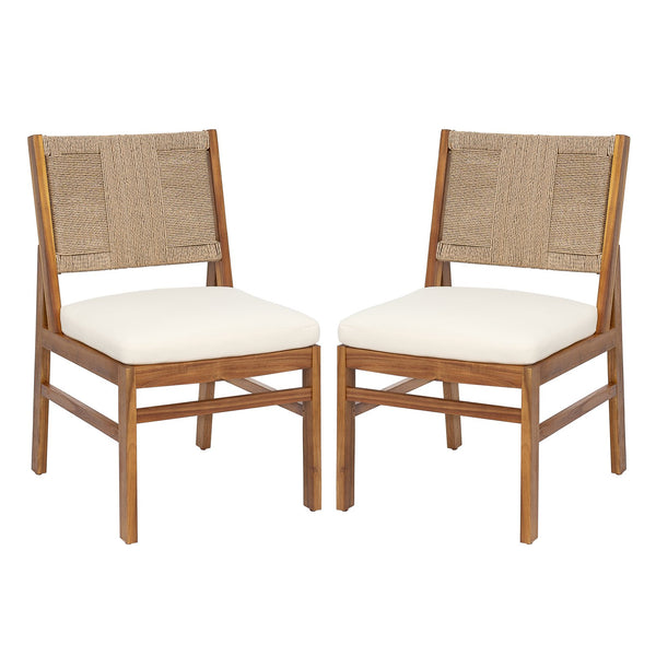 English Elm 5 Piece Acacia Wood Outdoor Dining Set Square Teak Finish Wicker Chairs Patio N773OD00086B