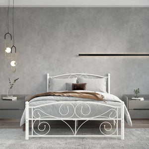English Elm Full Upholstered Platform Bed Frame with Headboard, Sturdy Wood Slats, No Box Spring Needed, Easy Assembly White 59.45 L x 23.23 W x 3.94 H W2297P347655