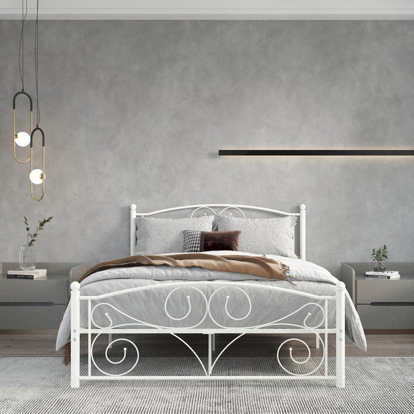 English Elm Full Upholstered Platform Bed Frame with Headboard, Sturdy Wood Slats, No Box Spring Needed, Easy Assembly White 59.45 L x 23.23 W x 3.94 H W2297P347655