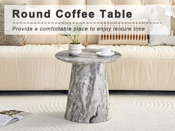 English Elm Grey Wood Grain Round Coffee Table Compact Mdf Top for Living Room or Bedroom Grey W2920P404130