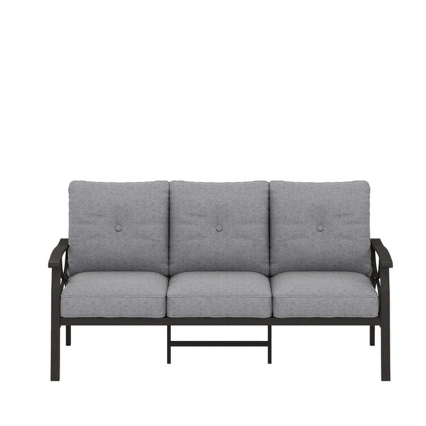 English Elm 70 Inch All Weather Steel Outdoor Sofa Three Seat Rust Proof Powder Coated Patio Seating Gray+ Khaki B082P455149