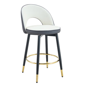 English Elm 360 Swivel Barstools Set of 2 Upholstered Techno Fabric Cushioned Counter Seats Dark Gray,White+Black W1151P268924