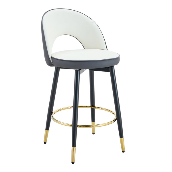English Elm 360 Swivel Barstools Set of 2 Upholstered Techno Fabric Cushioned Counter Seats Dark Gray,White+Black W1151P268924