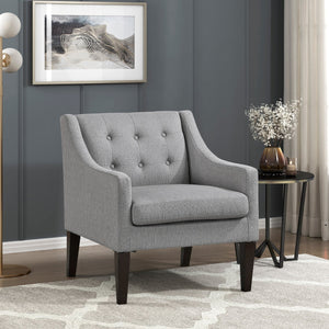 English Elm Contemporary Button-Tufted Accent Chair with Plush Fabric, Curved Arms and Solid Wood Legs for Living Gray 26.5 L x 28.5 W x 22.5 H B011P281837