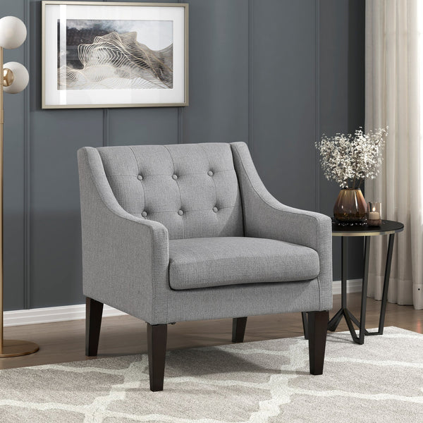 English Elm Contemporary Button-Tufted Accent Chair with Plush Fabric, Curved Arms and Solid Wood Legs for Living Gray 26.5 L x 28.5 W x 22.5 H B011P281837