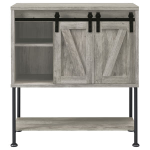 English Elm Hovander Farmhouse Bar Cabinet with Sliding Barn Doors Wine Storage and Gunmetal Legs B062P441038
