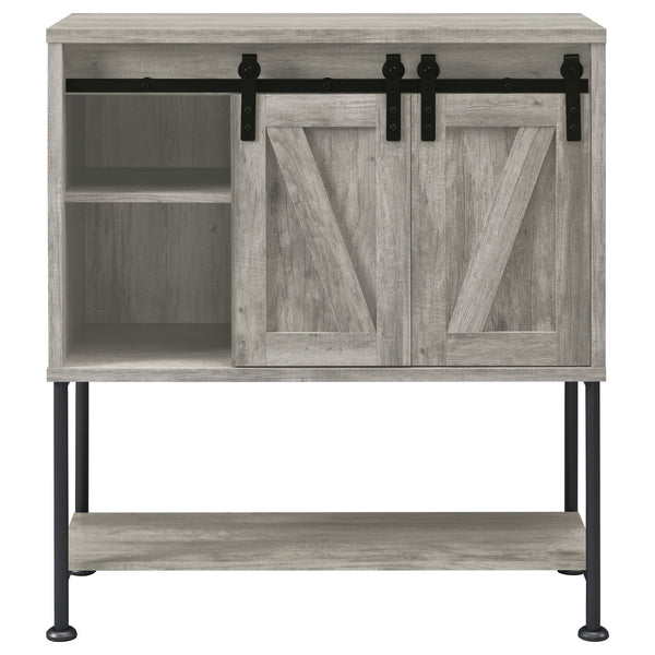 English Elm Hovander Farmhouse Bar Cabinet with Sliding Barn Doors Wine Storage and Gunmetal Legs B062P441038