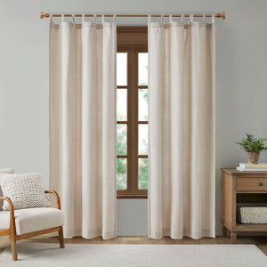 Madison Park Beals Casual Faux Linen Tab Top Fleece Lined Curtain Panel MP40-7494 Natural