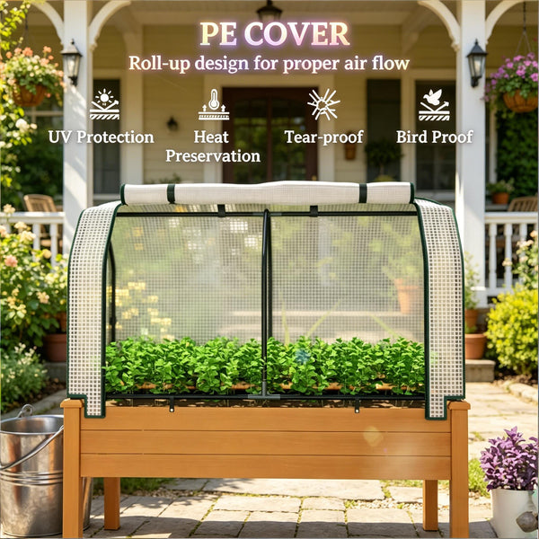 English Elm Outdoor Raised Planter Box Fir Wood Steel Frame with Pe Cover for Patio Garden T3971P505770