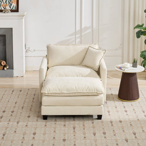 English Elm Cloud Velvet Ottoman with Double-Layer Cushion, Modular Modern Sectional Accent Seat, Breathable Chenille Upholstery, Adjustable Backrest Beige W1143P310513