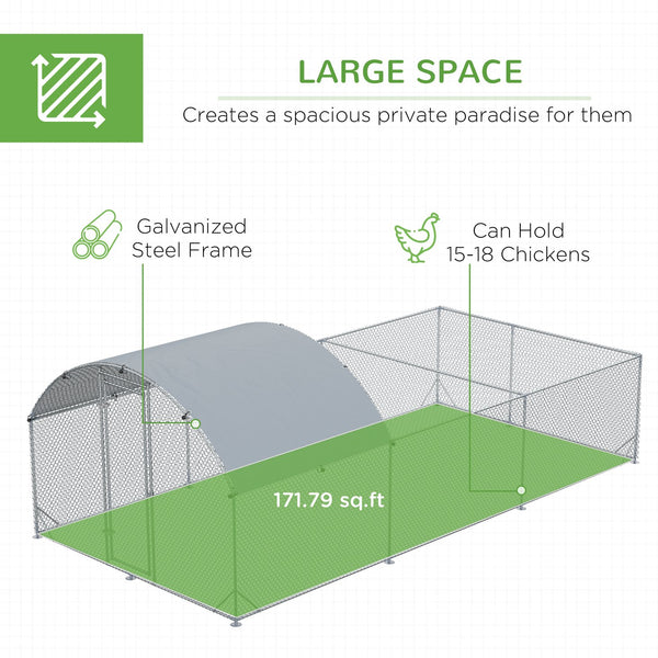 English Elm Pawhut Walk in Galvanized Metal Chicken Run Dome Enclosure Outdoor Yard Hen Coop W2225P217058
