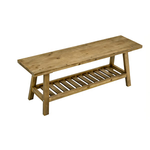 English Elm 43" Farmhouse Cedar Entryway Bench with Lower Shelf Distressed Rustic Wood Seating W3204P453623