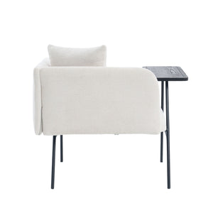 English Elm Leisure Linen Accent Chair with Built-in Side Table Pockets and Lumbar Pillow Modern Beige W395P453307