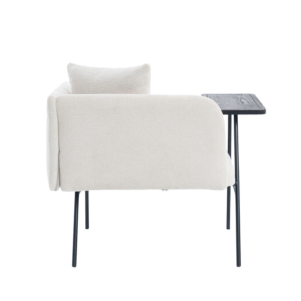 English Elm Leisure Linen Accent Chair with Built-in Side Table Pockets and Lumbar Pillow Modern Beige W395P453307