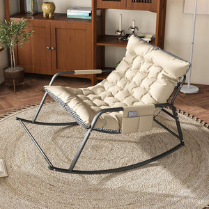 English Elm Rocking Ergonomic Lounge Recliner with Storage & Cushions, All-Weather Breathable Comfort for Patio Off White W2699P324195