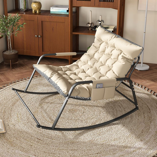 English Elm Rocking Ergonomic Lounge Recliner with Storage & Cushions, All-Weather Breathable Comfort for Patio Off White W2699P324195