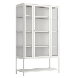 English Elm 67.25'' Tall Steel Curio Cabinet with Led Lighting and Tempered Glass Panels White SN845P263995W