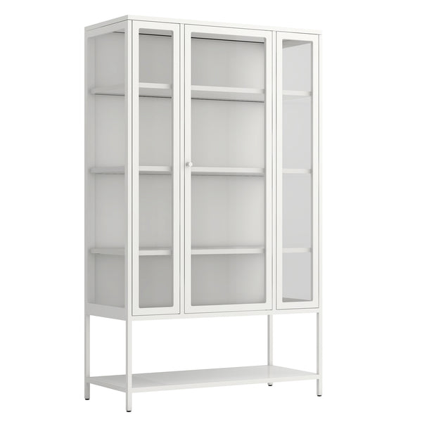 English Elm 67.25'' Tall Steel Curio Cabinet with Led Lighting and Tempered Glass Panels White SN845P263995W