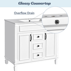 English Elm 36'' Modern Bathroom Vanity With Soft-Close Doors, Elegant Ceramic Sink, And Ample Storage Space N710P230231K