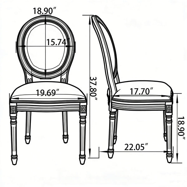English Elm French Country Upholstered Dining Chairs Solid Wood Round Back Set for Kitchen W3426P459605
