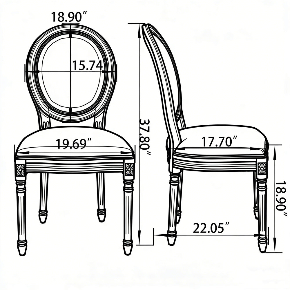 English Elm French Country Upholstered Dining Chair Set Rounded Back Grey Fabric Black Wood Frame W3426P436174