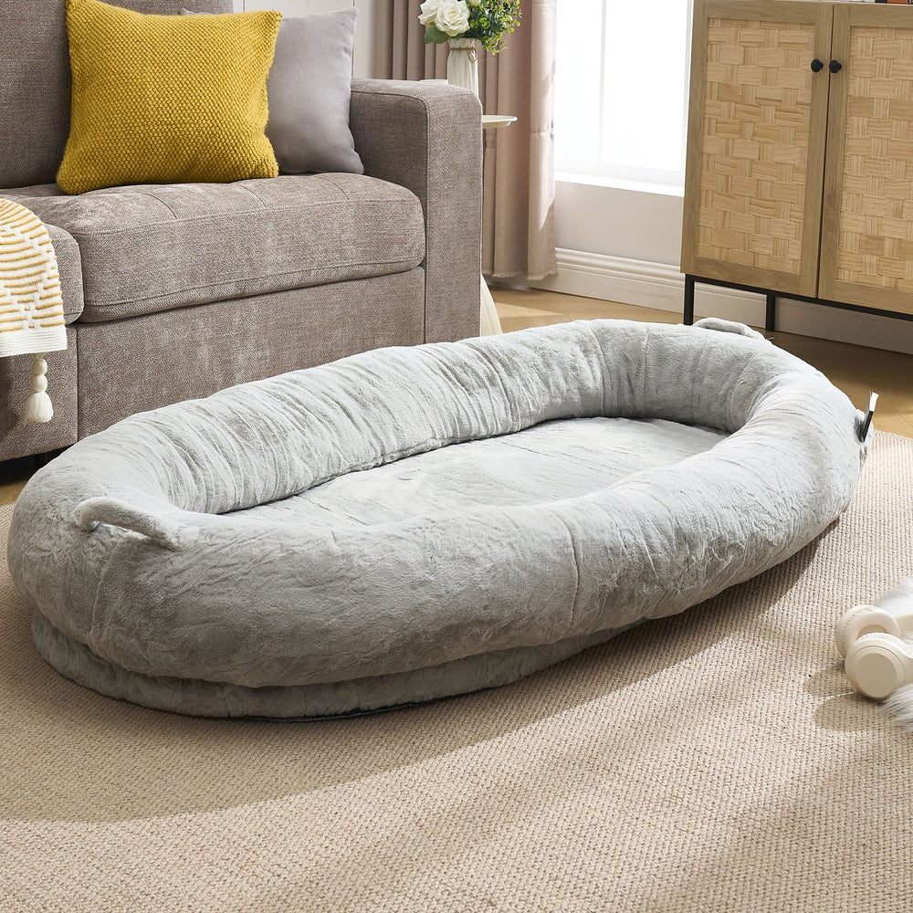 English Elm Human Dog Bed Oversized Memory Foam Floor Lounger with Plush Surface and Storage Pocket W2705P255385