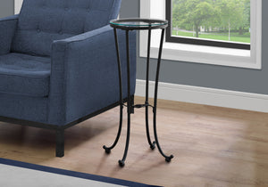 English Elm Accent hammered metal accent table with tempered glass top — modern black side end plant stand B2710P219263