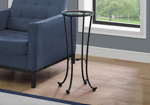 English Elm Accent hammered metal accent table with tempered glass top — modern black side end plant stand B2710P219263