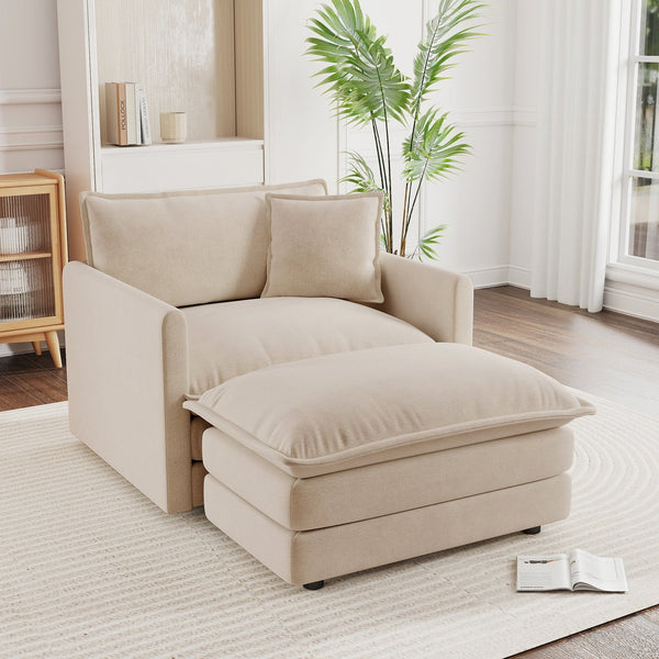 English Elm Modern Chenille Armchair with Ottoman Solid Wood Frame Cozy Reading Club Seat W714S00888