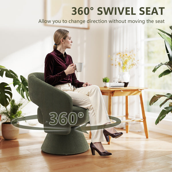 English Elm Swivel Barrel Chair Corduroy Upholstered with 360 Rotation for Living Room Reading W2225P485570