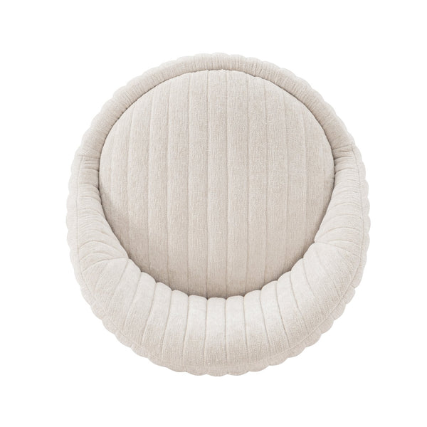 English Elm Leela Plush Chenille Swivel Lounge Chair with Brushed Gold Base, Ribbed Stitching, 440lb Capacity Cream B365P397955