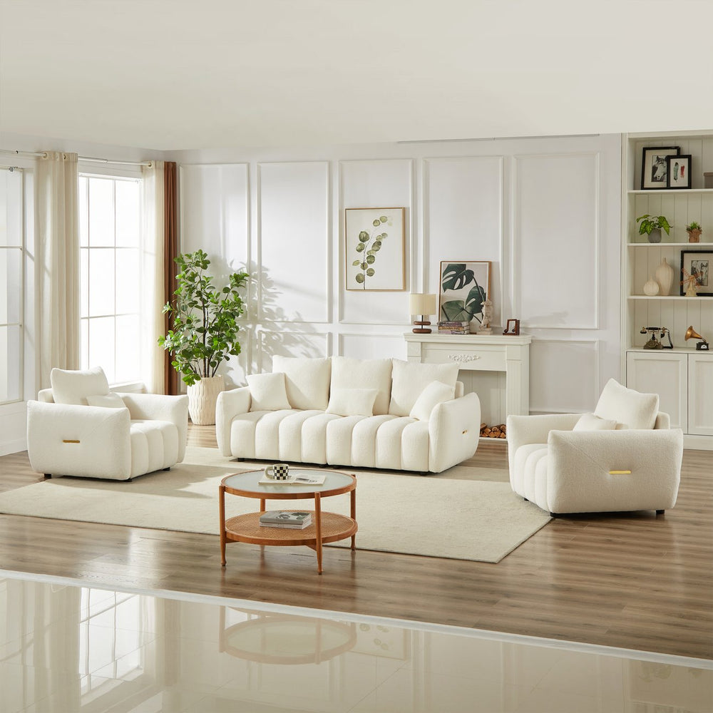 English Elm 3-Seater + 1-Seater + 1-Seater Modern Teddy Sofa Combo For Cozy Living Rooms, Durable & Stylish! W1193S00169