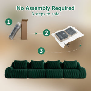 English Elm 146" Modular Flannelette Sectional Sofa Deep Seat Four Piece Living Room Couch Green W714S01528