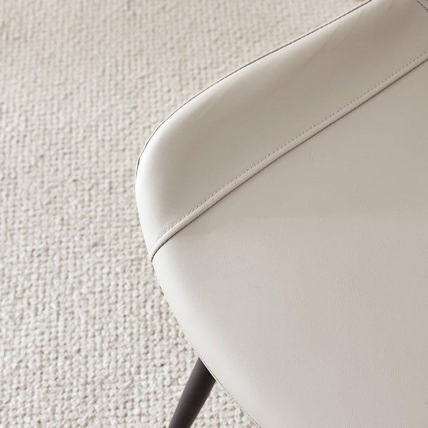 English Elm Light gray faux leather dining chair with widened curved cushion, black metal cross legs, comfy office seat W1512P406547