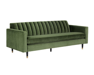 Sunpan YOSI Sofa - Moss Green Velvet with Channel Tufting for Modern Elegance & Everyday Comfort in Living Rooms 103687V