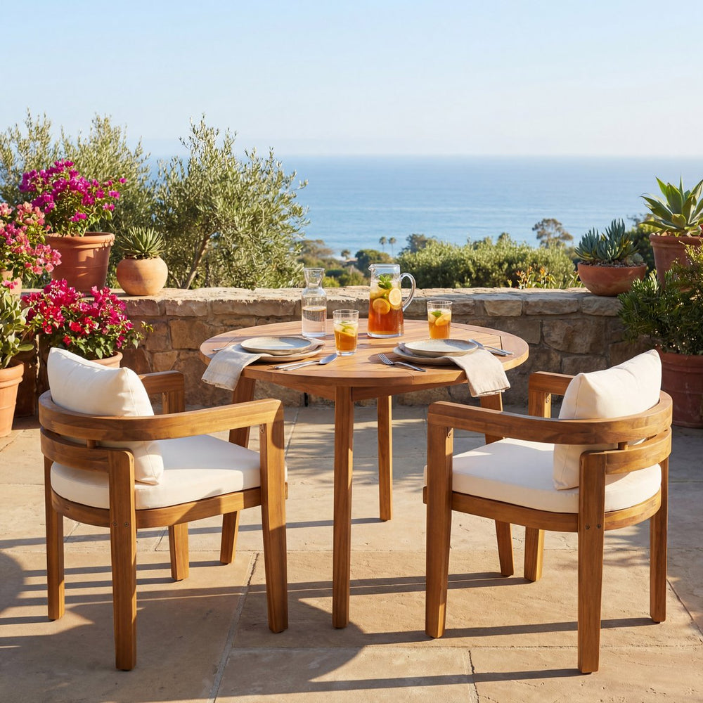 English Elm Patio Acacia Wood Armchair Set Cushioned Resort Style Outdoor Dining Seating Pair N772P378685T
